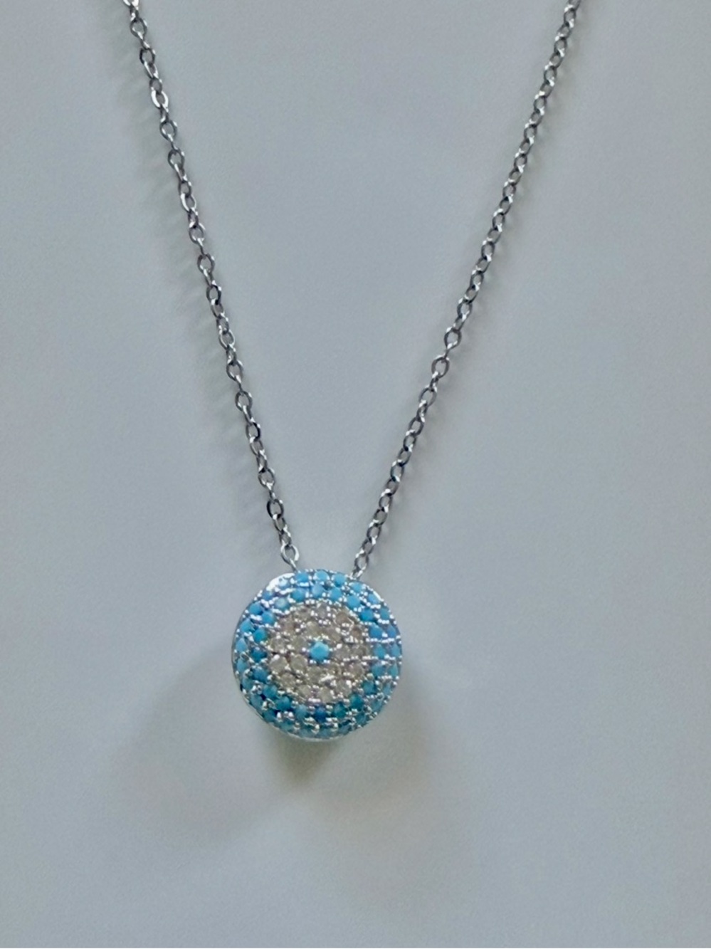Stainless Steel Pendant Necklace with Blue Crystal Accents